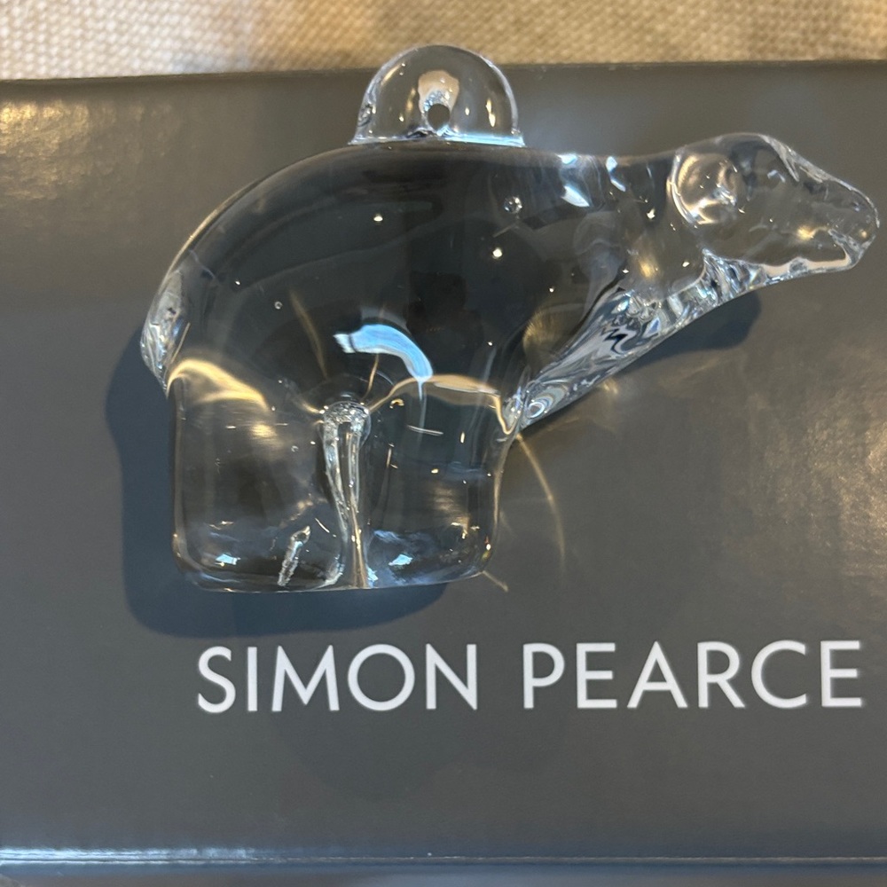 Simon Pearce Clear Glass Bear Ornament